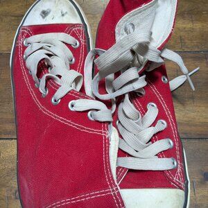 Red canvas lace-up high tops